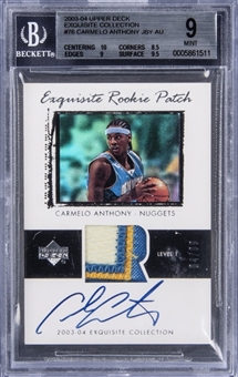 2003-04 UD "Exquisite Collection" Rookie Patch Autograph (RPA) #76 Carmelo Anthony Signed Patch Rookie Card (#04/99) – BGS MINT 9/BGS 10